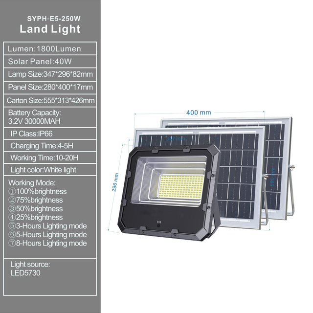 Lampe Solaire Extérieure / Lumière LED Solaire / Projecteur Solaire 250W