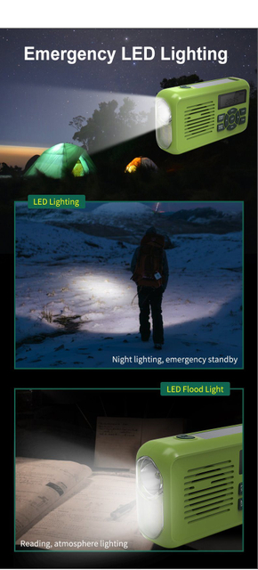 Batterie rechargeable à LED/lampe d'alarme radio solaire/à agitation manuelle